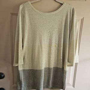 Hampshire Studio lightweight sweater. 3 tone. 3/4 in sleeves.